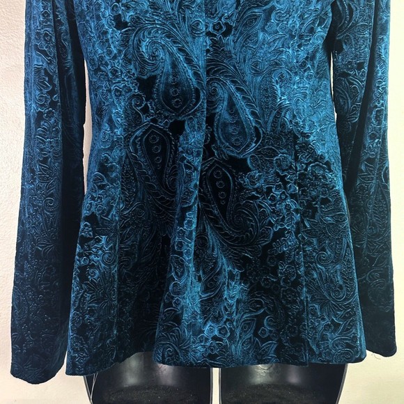 Iijin Paisley Velvet One Button Tuxedo Teal With Black Lapels  S jacket blazer - Picture 8 of 11